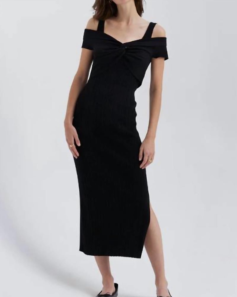 Front of a model wearing a size L Emerson Two Piece Maxi Dress In Black in Black by CRESCENT. | dia_product_style_image_id:345438